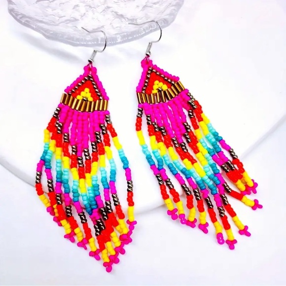 Bohemian Native American Style Fashion Minimalist Glass Beaded Earrings‎ - Picture 6 of 8